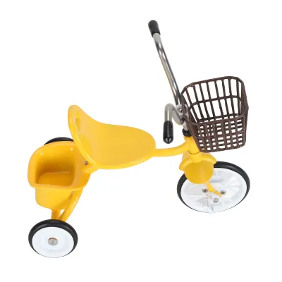 Imagen del producto de Modelo de triciclo de metal: figurita decorativa en miniatura de un triciclo, color amarillo, estatua tridimensional realista para escritorio y estantería