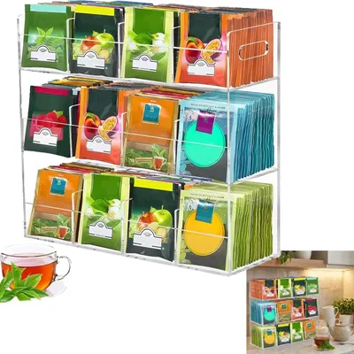 Image de Organisateur transparent en acrylique pour sachets de thé, avec 12 compartiments