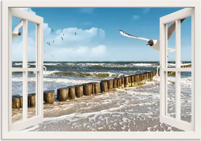 Produktbild von ARTland Wandbild Alu für Innen & Outdoor Fensterblick - Ostsee, weiß Größe: 100x70 cm