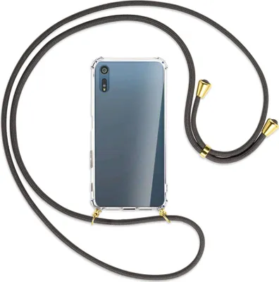 Produktbild von Handykette Backcover-Schutzhülle mit Band (Metall goldfarben) für Sony Xperia XZ, XZs - dunkelgrau