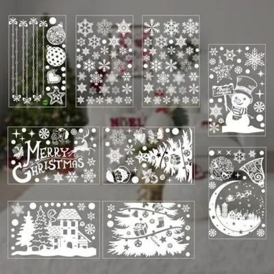 Immagine prodotto di Adesivi per finestre a tema natalizio, 202 pezzi, con motivi di neve e decorazioni natalizie, in PVC
