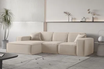 Produktbild von Ecksofa Designersofa CELES PREMIUM Stoff Opera Velvet Sand Ottomane Links