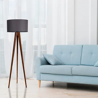 Produktbild von Opviq, Tripod Ceviz Lambader Silindir Koyu Gri Abajurlu, Stehlampen, Nussbaum, Holz, 45 x 45 x 153 cm