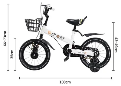 Produktbild von Kinderfahrrad - 36 cm Fahrrad mit Stützrädern - Korb vorne - Rahmen aus Kohlenstoffstahl - Felgenbremse - Für Jungen und Mädchen 2–9 Jahre - Weiß