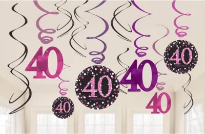 Zdjęcie produktu dla 40. urodziny – 12 girland w stylu swirl w kolorze różowym i czarnym