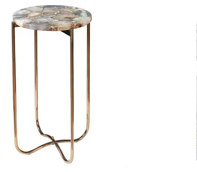 Immagine prodotto di riess-ambiente Tavolino rotondo NOBLE I 35 cm in agata, pieghevole, con struttura in metallo dorato, tavolino da salotto
