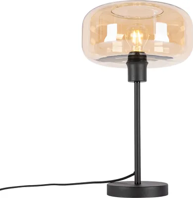 Produktbild von QAZQA - Art Deco Art-Deco-Tischlampe schwarz mit braunem Glas - Bizle I Wohnzimmer I Schlafzimmer - Rund - LED geeignet E27