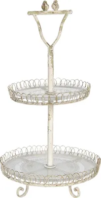 Obrázek produktu pro Clayre & Eef 2-vrstvý etážový stůl Ø 36x65 cm bílá litina