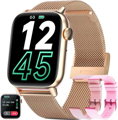 Produktbild von Damen-Smartwatch mit Telefonfunktion, 1,8 Zoll HD-Herzfrequenzmesser mit 123 Sportmodi, Menstruationszyklus, Schrittzähler, Kalorien für Android IOS