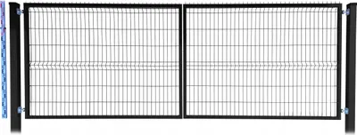Zdjęcie produktu dla BRAMA 140cm czarna PANELOWA dwa SŁUPKI RAL9005 dwuskrzydłowa 143cm