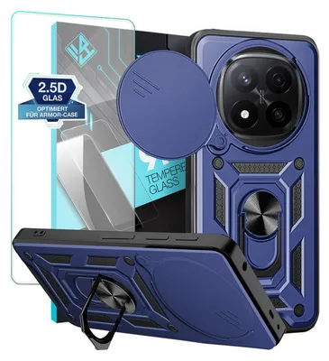 Produktbild von Armor Handyhülle für Xiaomi Redmi Note 14 Pro+ 5G  mit 9H Displayglas Displayschutz Kameraschutz Handy Panzer Case Cover Schutzhülle Outdoor Farbe: Blau