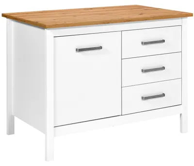 Produktbild von Kücheninsel - B 124 cm - 1 Tür - 3 Schubladen - Artisan Eiche Nachbildung - Weiß