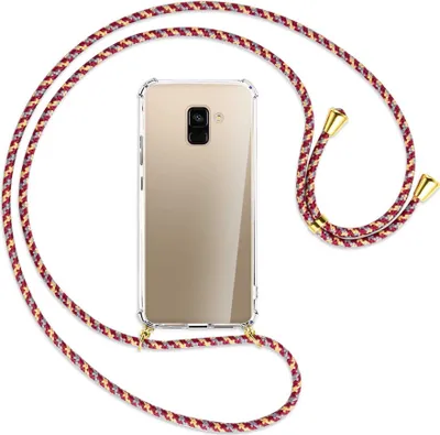 Produktbild von Handykette Backcover-Schutzhülle mit Band (Metall goldfarben) für Samsung Galaxy A8 2018 - weinrot/gelb/grau