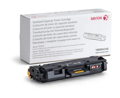 A Xerox toner cartridge and its packaging are displayed against a white background.