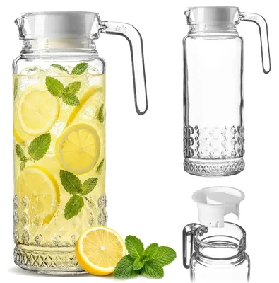 Glaskanne 1 Liter mit Deckel und Henkel, transparent