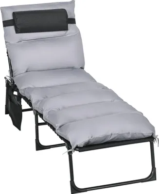 Produktbild von Klappliege, 5-stufig neigbare Rückenlehne, Kissen, Auflage, bis 120 kg, Stahl, hellgrau, 58 x 189 x 32,5 cm