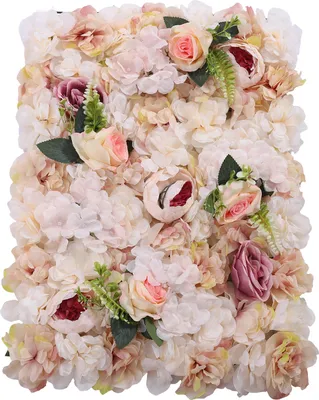 Image de 6 pièces mur de fleurs artificielles ensemble mur de roses panneaux muraux 60x40cm (rose+jaune) pour mariage anniversaire fête de Noël photo accessoires de décoration de fond