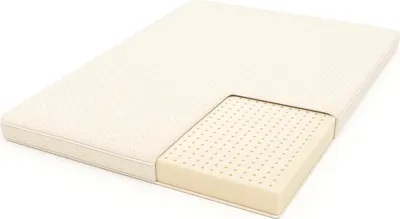 A mattress is shown with a cutaway revealing its internal structure.