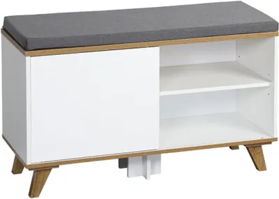 Produktbild von Schuhschrank mit Sitzkissen und Schiebetür in Weiß