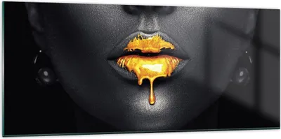 Produktbild von Bilder auf glas - Einteilig - Gold Mund Schwarz - 120x50cm - Glasbilder - Wandbilder - Bilder - zum Aufhängen bereit - Wanddekoration aus Glas - Glas Bilder - Wandbild auf Glas - GAB120x50-4460