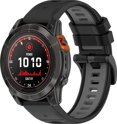 Produktbild von Strap-it Silikon-Sportarmband passend für Garmin Fenix 5 - Plus / Fenix 6 - Pro / Fenix 7 (Pro - Sapphie - Solar) / Fenix 8 - 47mm / Quatix 5-6-7 / Epix Gen 2 - 47mm / Forerunner 935 / 945 / 955 / 965 - 22mm quickfit Armband - schwarz/grau