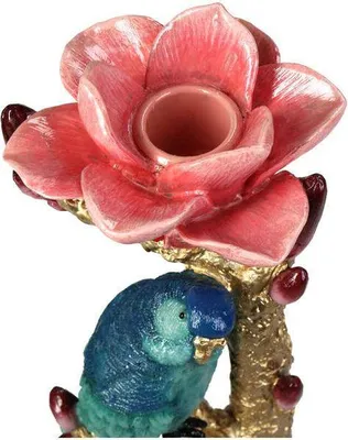 Produktbild von Kerzenständer aus Kunststein Vogel und Blume Kerzenhalter Polyresin 27cm