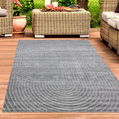 Produktbild von Moderner Outdoor Teppich Wetterfest Terrasse Balkon Boho-Style hochwertig pflegeleicht Anthrazit Größe - 240 x 340 cm
