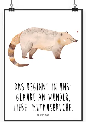 Produktbild von Mr. & Mrs. Panda Bild Nasenbär DIN A2 - Weiß - Geschenk, Wandbild, Posterdruck, drucke, Rüsselbär, Bär, Nasenbären, wanddeko, Plakat, Lustige Sprüche