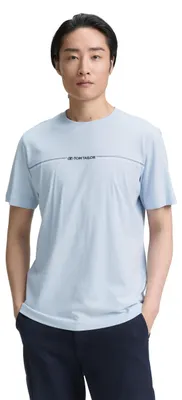 Produktbild von Tom Tailor Herren T-Shirt Regular Fit Kurzarm Rundhals mit gestreiftem Logo-Print