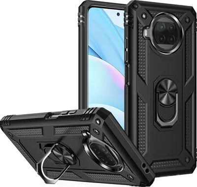 Obrázek produktu pro Pouzdro pro Xiaomi Mi 10T Lite dvouvrstvé robustní, vojenská ochrana pouzdro s držákem prstenu a stojánkem černé