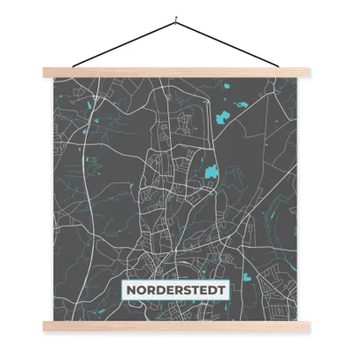 Produktbild von MuchoWow® Textilposter Stadtplan - Karte - Norderstedt - Blau - Deutschland - Karte 40x40 cm mit holzfarbenen Rahmen - Posterleiste