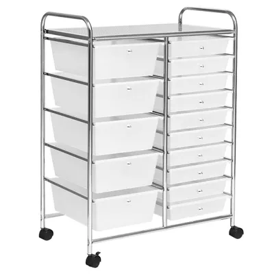 Obrázok produktu pre Mobilný úložný vozík s 15 zásuvkami, rôzne farby, biely
