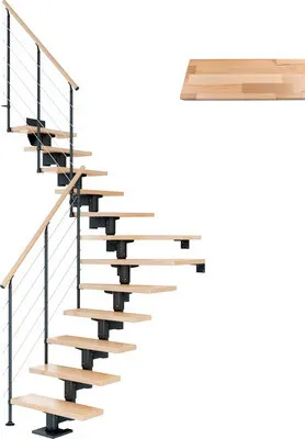 Produktbild von Pertura Mittelholmtreppe Chiron Buche Leimholz Anthrazit 1/4 gewendelt unten links/rechts 75 cm 11 Stufen / 12 Steigunge