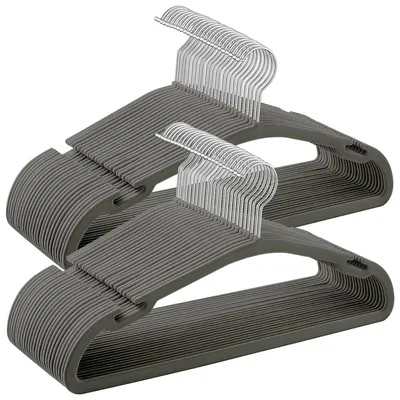 Produktbild von SONGMICS Kleiderbügel Samt, 50er Set, 43 x 21 cm, rutschfest, platzsparend – Grau