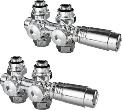 Produktbild von Heilmetz Ventil-Armaturen Anschlussarmatur inkl. Thermostat M30x1.5mm, für Heizkörper, Universal Eck- und Durchgangsform Chrom φ16*G1/2 (2 Stück)