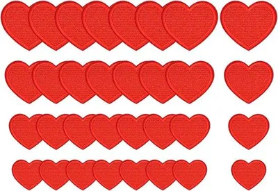 Productafbeelding van Famanu set van 32 hartvormige patches, geborduurde stoffen applicaties voor kleding – rood
