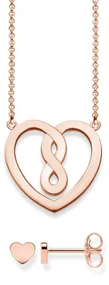 Zdjęcie produktu dla Naszyjnik i kolczyki damskie THOMAS SABO - motyw serca i nieskończoności ze srebra próby 925 pokrytego różowym złotem próby 750, 42 cm
