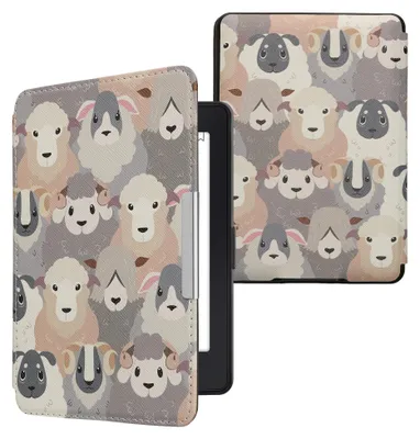 Produktbild von kwmobile Schutzhülle für Amazon Kindle Paperwhite Hülle - eReader Flip Case mit Auto Sleep Funktion - Schaf mit Weiß Braun Grau