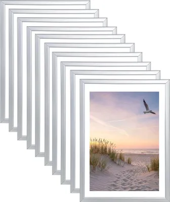 Produktbild von Set Bilderrahmen 21x29,7 DIN A4 Fotorahmen aus Kunststoff Bilder Foto Posterrahmen Collage Wanddeko AC-6 - Farbe: 10er Pack Silber