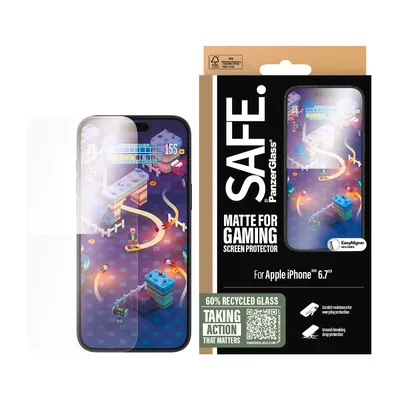 Obrázok produktu pre PanzerGlass SAFE. by ® Gaming Screen Protector iPhone 16 Plus | 15 Plus | Ultra-Wide Fit, Apple, Apple - iPhone 16 Plus, Apple - iPhone 15 Plus, Suché aplikovanie, Odolné proti poškriabaniu, Odolný proti nárazom, Priehľadná, 1 kusov