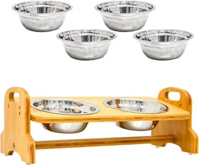 Obrázek produktu pro Ergonomická krmná stanice pro psy a kočky se 4 nerezovými miskami pro malé psy a kočky