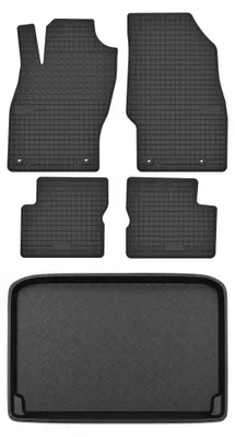 Image de Tapis en caoutchouc + bac de coffre pour Opel Corsa D 2006-2014 (hayon, plancher haut) – 5 pièces, noirs, sur mesure