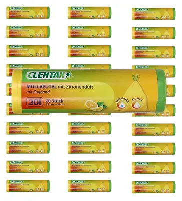 Produktbild von CLENTAX Müllbeutel mit Duft 30L mit Zugband & Zitrusduft 30 x 25 St (insg. 750 St) Müllsäcke Zugbandbeutel