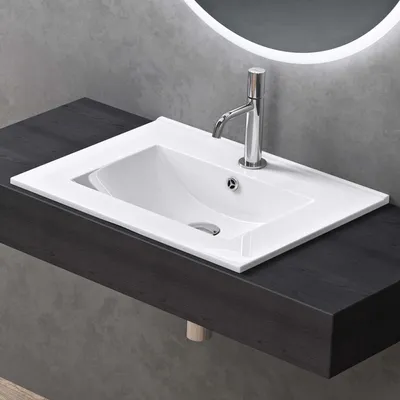Immagine prodotto di doporro Lavabo da Incasso Rettangolare 60 cm in Vetroceramica Bianco Lucido, Lavandino Integrato con Foro Rubinetto, Installazione su Mensola o Mobile Bagno Brš¹ssel912