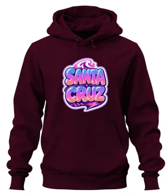 Produktbild von Santa Cruz California Retro Surfer Wave Neon Skateboard Hoodie Kapuzenpullover, Burgundy, S