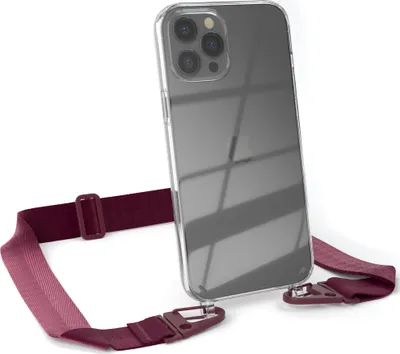 Produktbild von EAZY CASE - Hülle mit Band für Apple iPhone 12 Pro Max, Handyhülle mit Umhängeband, Silikonhülle transparent, Handykette in Rot