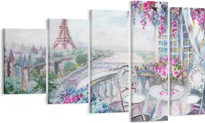 Produktbild von Bild auf Leinwand - Leinwandbild - Blumen Eiffle Architektur Balkon - 100x60cm - Wand Bild - Wanddeko - Leinwanddruck - Bilder - Kunstdruck - Leinwand bilder - Wandkunst - EG100x60-3130