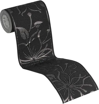 Productafbeelding van Ibenzoa® Zelfklevende papierborduur met bloemenprint in zwart en koper – decoratieve wandstrip, 5 m x 0,13 m per rol