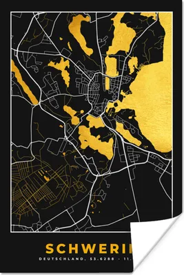 Produktbild von MuchoWow® Poster Schwerin - Stadtplan - Karte - Deutschland - Gold 120x180 cm - Kunstposter