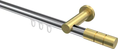 Produktbild von Interdeco Innenlaufstange / Gardinenstange mit Innenlauf Chrom / Messing-Optik, Typ Platon Elanto (Rillenzylinder), 20 mm Ø 1-läufig, 400 cm